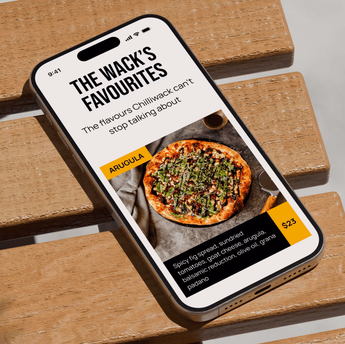 Restaurant menu website mockup on a smartphone